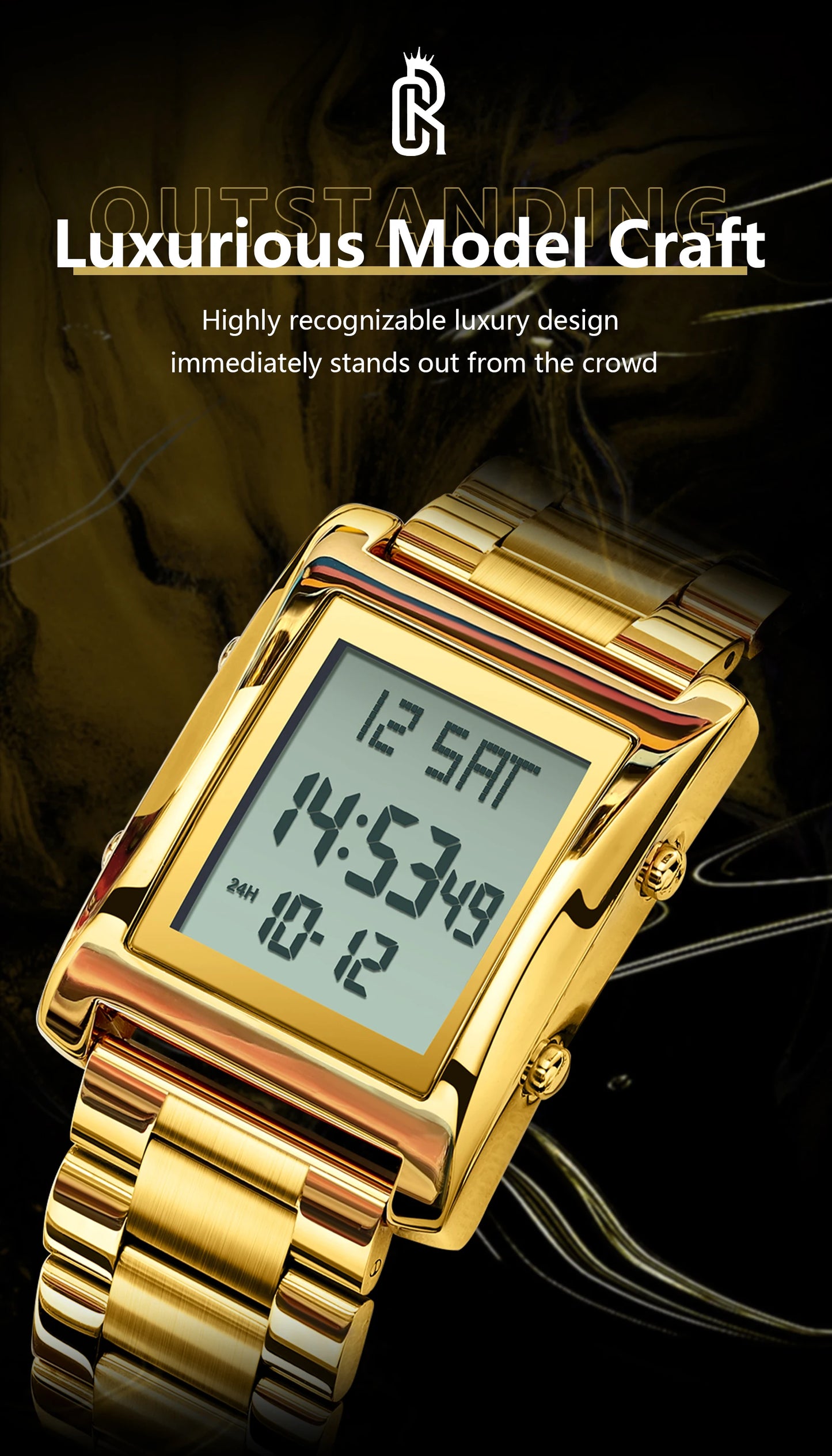 CAREKISO Original LED Men Watch Waterproof Week Calendar Alarm Man Wristwatch Rectangle Stainless Steel Electronic Men's Watches