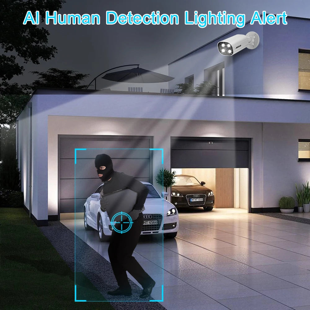 ASECAM 8MP POE IP Camera 4K 15fps Outdoor Hunman Detection CCTV 4MP Audio Onvif Dual Light Video Surveillance Security