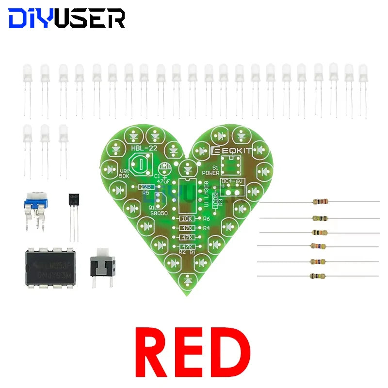 DIY Kit Heart Shape Breathing Lamp Kit DC 4V-6V Breathing LED Suite Red White Blue Green DIY Electronic Production for Learning