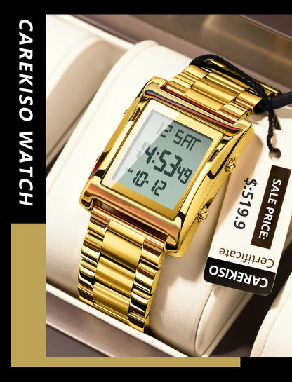 CAREKISO Original LED Men Watch Waterproof Week Calendar Alarm Man Wristwatch Rectangle Stainless Steel Electronic Men's Watches