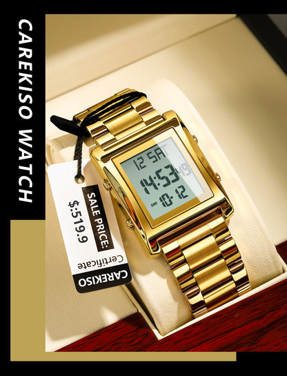 CAREKISO Original LED Men Watch Waterproof Week Calendar Alarm Man Wristwatch Rectangle Stainless Steel Electronic Men's Watches