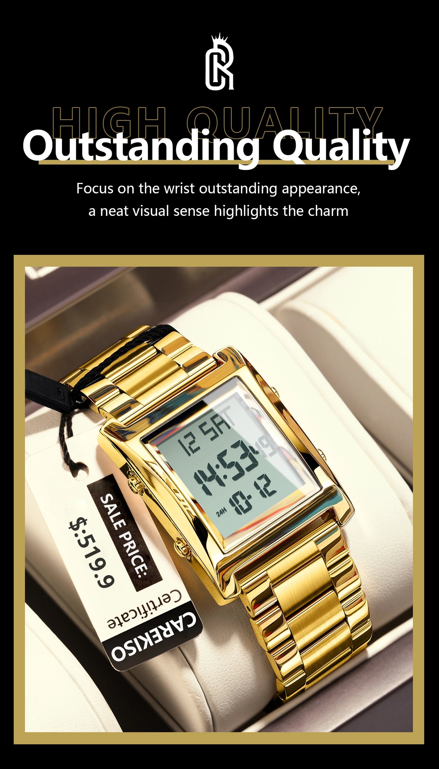 CAREKISO Original LED Men Watch Waterproof Week Calendar Alarm Man Wristwatch Rectangle Stainless Steel Electronic Men's Watches