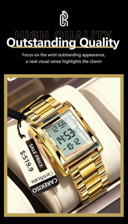 CAREKISO Original LED Men Watch Waterproof Week Calendar Alarm Man Wristwatch Rectangle Stainless Steel Electronic Men's Watches