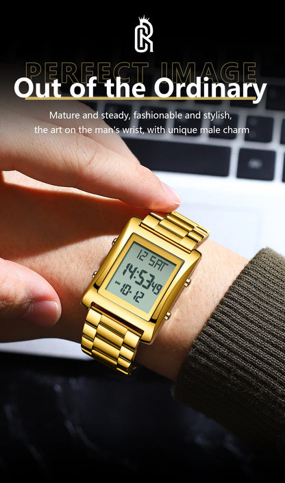 CAREKISO Original LED Men Watch Waterproof Week Calendar Alarm Man Wristwatch Rectangle Stainless Steel Electronic Men's Watches