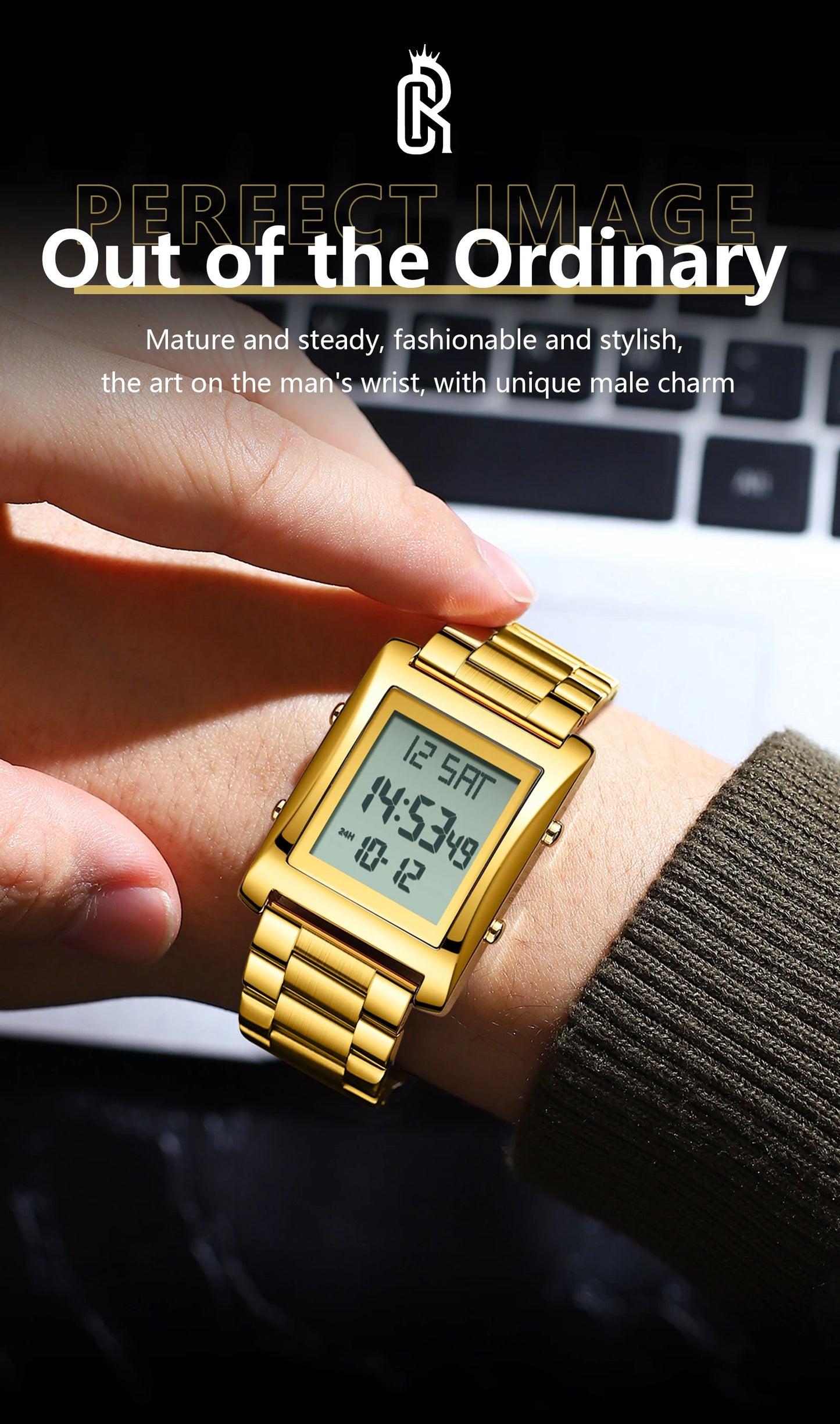 CAREKISO Original LED Men Watch Waterproof Week Calendar Alarm Man Wristwatch Rectangle Stainless Steel Electronic Men's Watches