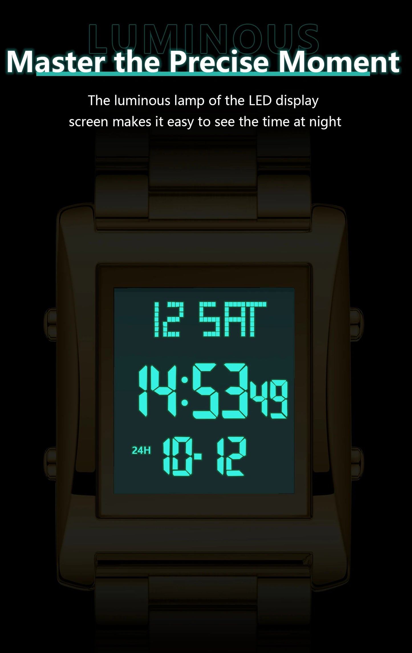 CAREKISO Original LED Men Watch Waterproof Week Calendar Alarm Man Wristwatch Rectangle Stainless Steel Electronic Men's Watches