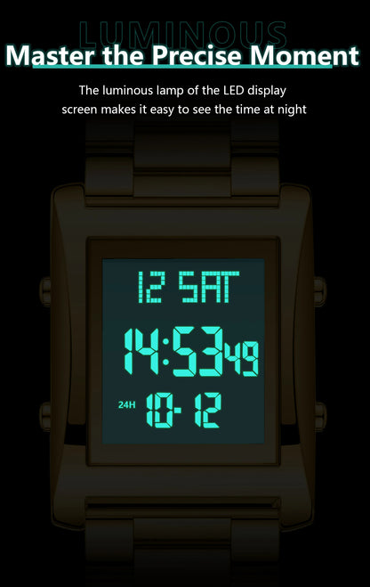 CAREKISO Original LED Men Watch Waterproof Week Calendar Alarm Man Wristwatch Rectangle Stainless Steel Electronic Men's Watches