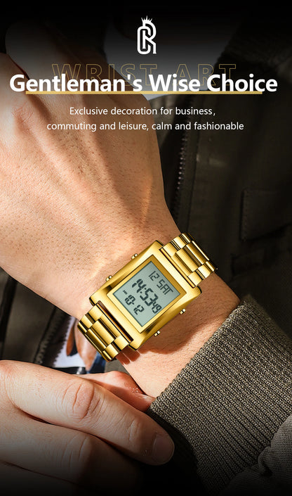 CAREKISO Original LED Men Watch Waterproof Week Calendar Alarm Man Wristwatch Rectangle Stainless Steel Electronic Men's Watches