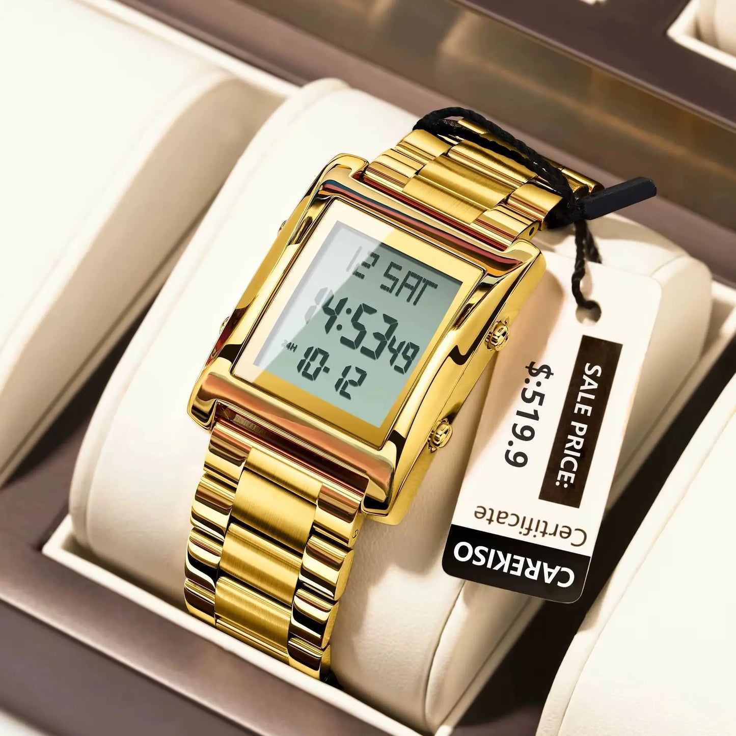 CAREKISO Original LED Men Watch Waterproof Week Calendar Alarm Man Wristwatch Rectangle Stainless Steel Electronic Men's Watches
