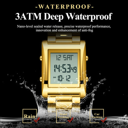 CAREKISO Original LED Men Watch Waterproof Week Calendar Alarm Man Wristwatch Rectangle Stainless Steel Electronic Men's Watches