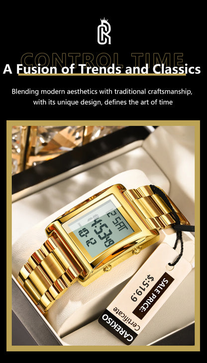 CAREKISO Original LED Men Watch Waterproof Week Calendar Alarm Man Wristwatch Rectangle Stainless Steel Electronic Men's Watches