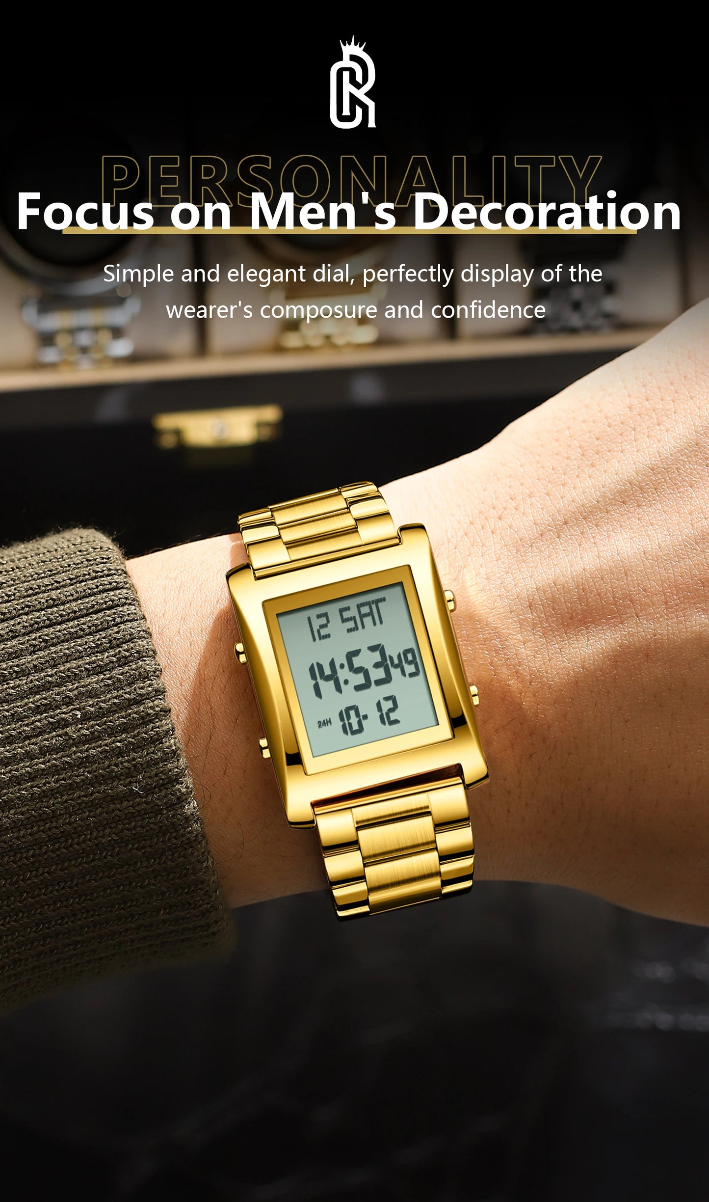 CAREKISO Original LED Men Watch Waterproof Week Calendar Alarm Man Wristwatch Rectangle Stainless Steel Electronic Men's Watches