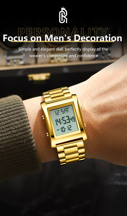 CAREKISO Original LED Men Watch Waterproof Week Calendar Alarm Man Wristwatch Rectangle Stainless Steel Electronic Men's Watches