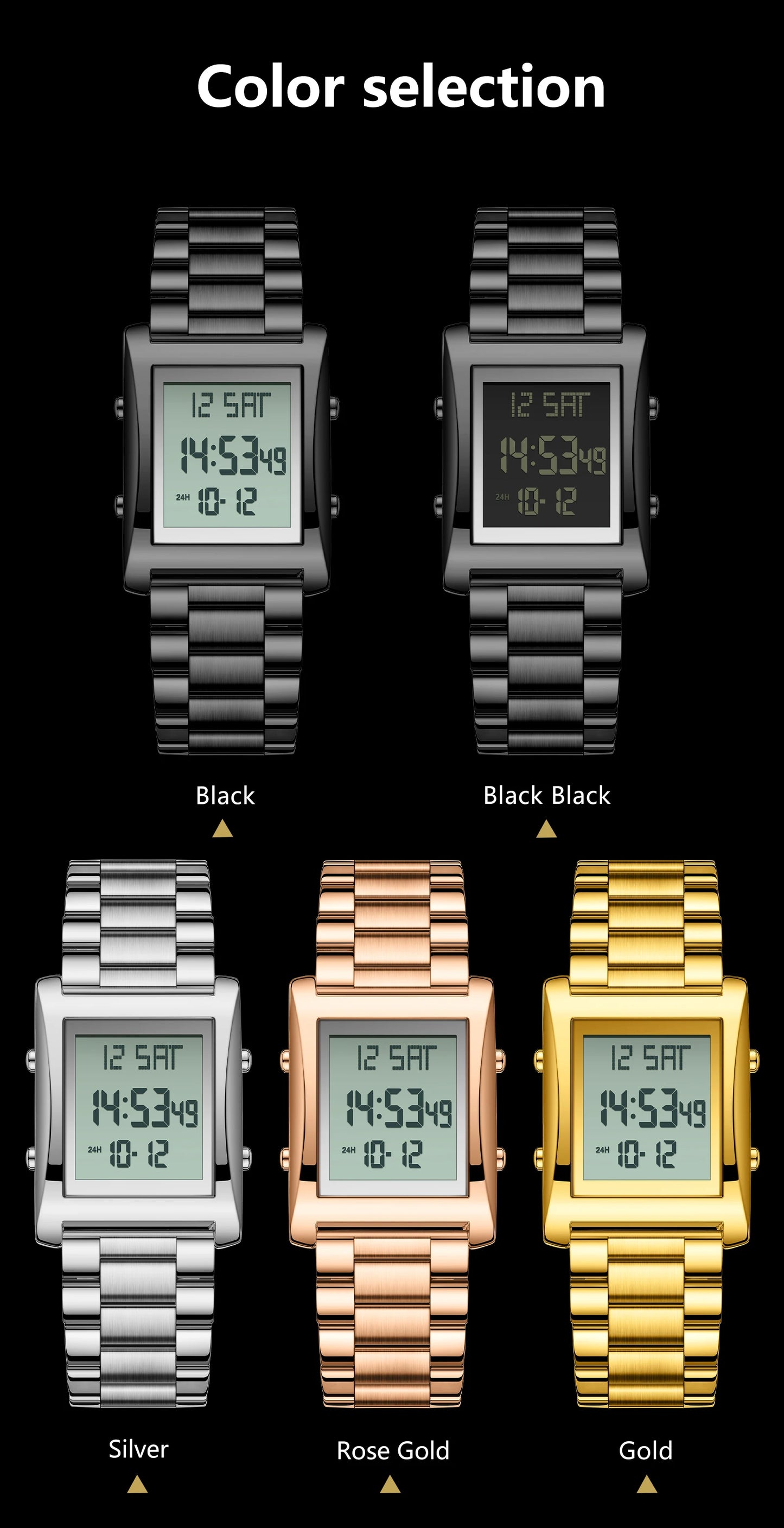 CAREKISO Original LED Men Watch Waterproof Week Calendar Alarm Man Wristwatch Rectangle Stainless Steel Electronic Men's Watches