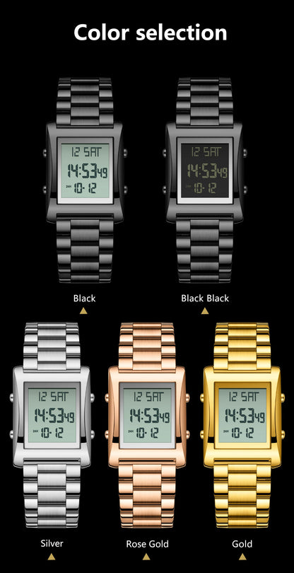 CAREKISO Original LED Men Watch Waterproof Week Calendar Alarm Man Wristwatch Rectangle Stainless Steel Electronic Men's Watches