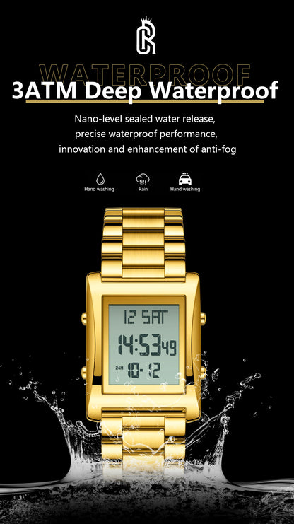 CAREKISO Original LED Men Watch Waterproof Week Calendar Alarm Man Wristwatch Rectangle Stainless Steel Electronic Men's Watches