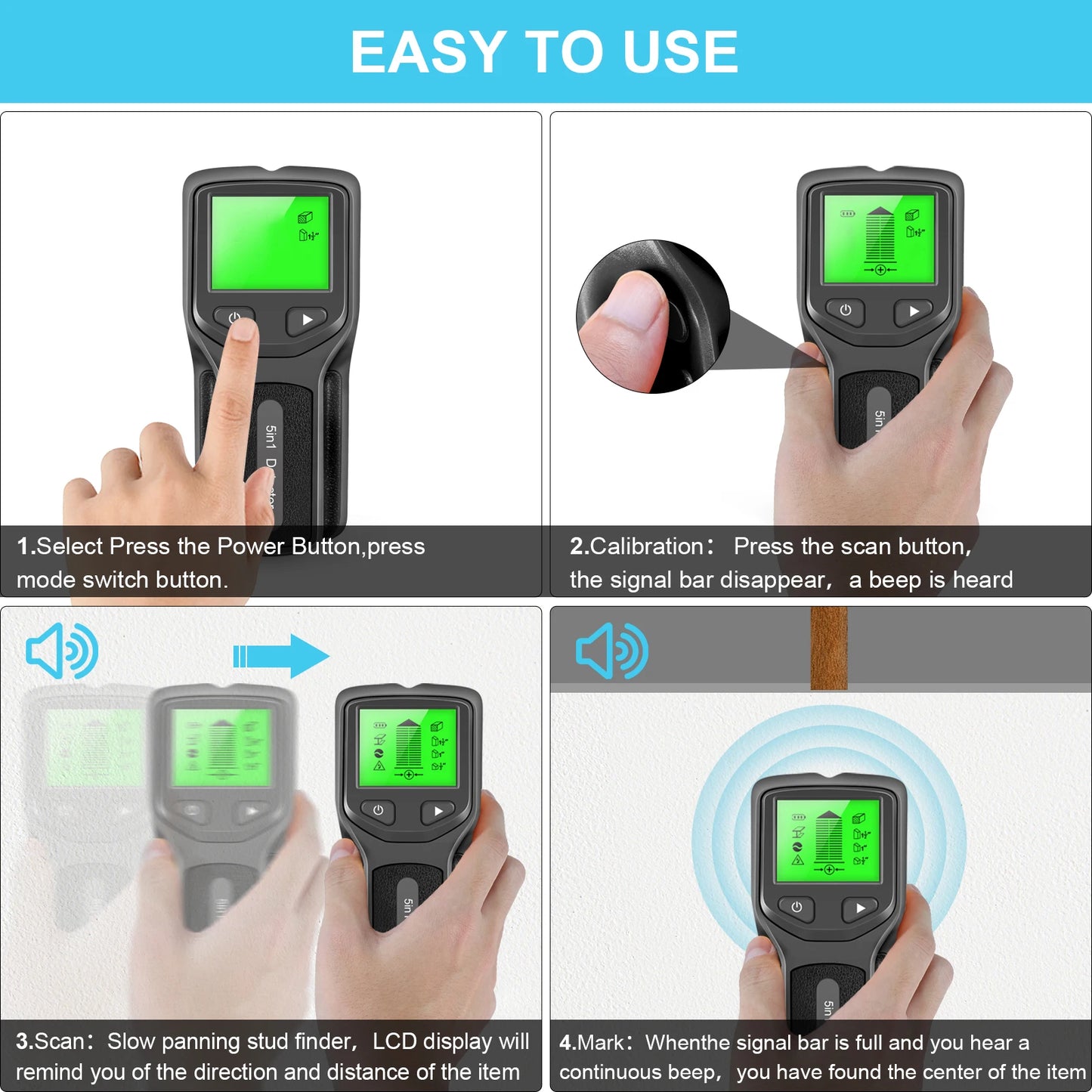 5 In 1 Metal Detector Wall Detector Wall Thickness Gauge Backlight Wall Stud Finder Electronic Wall Scanner Gold Finder