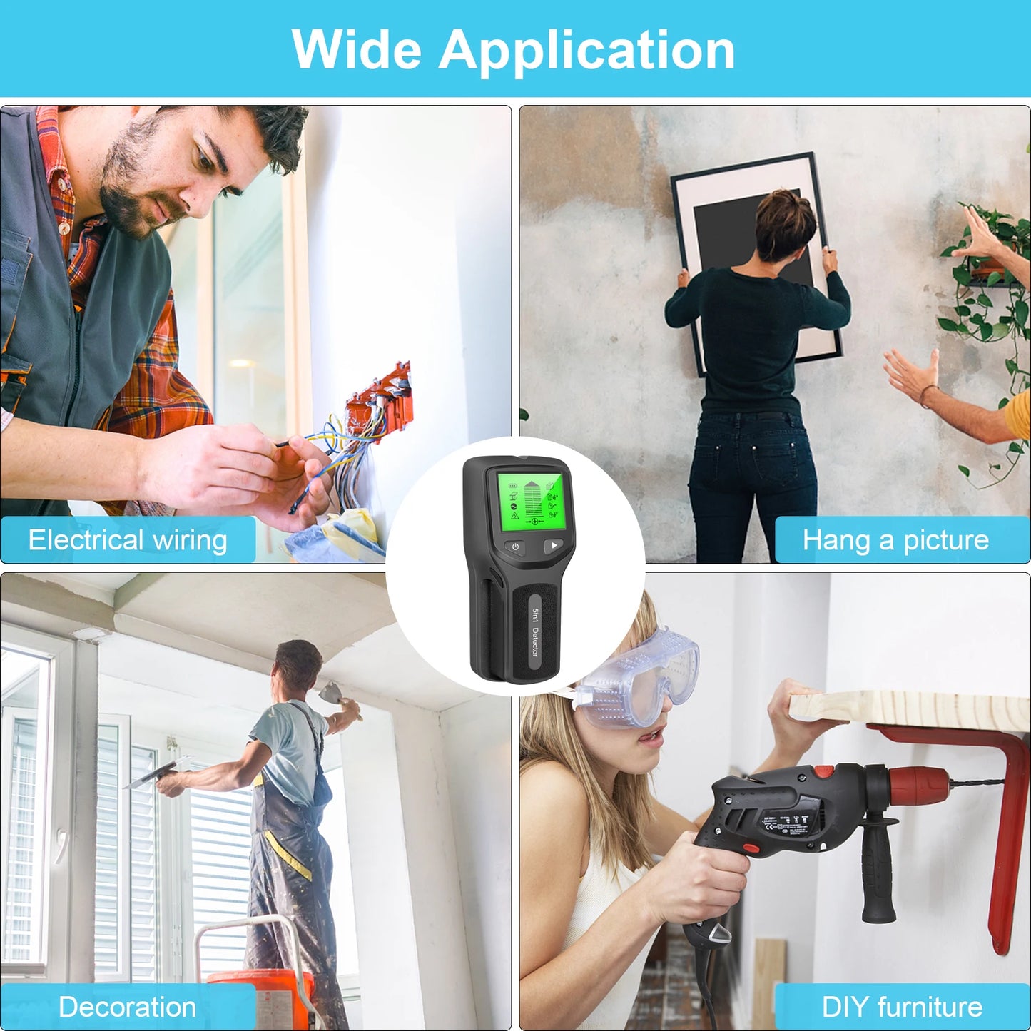 5 In 1 Metal Detector Wall Detector Wall Thickness Gauge Backlight Wall Stud Finder Electronic Wall Scanner Gold Finder