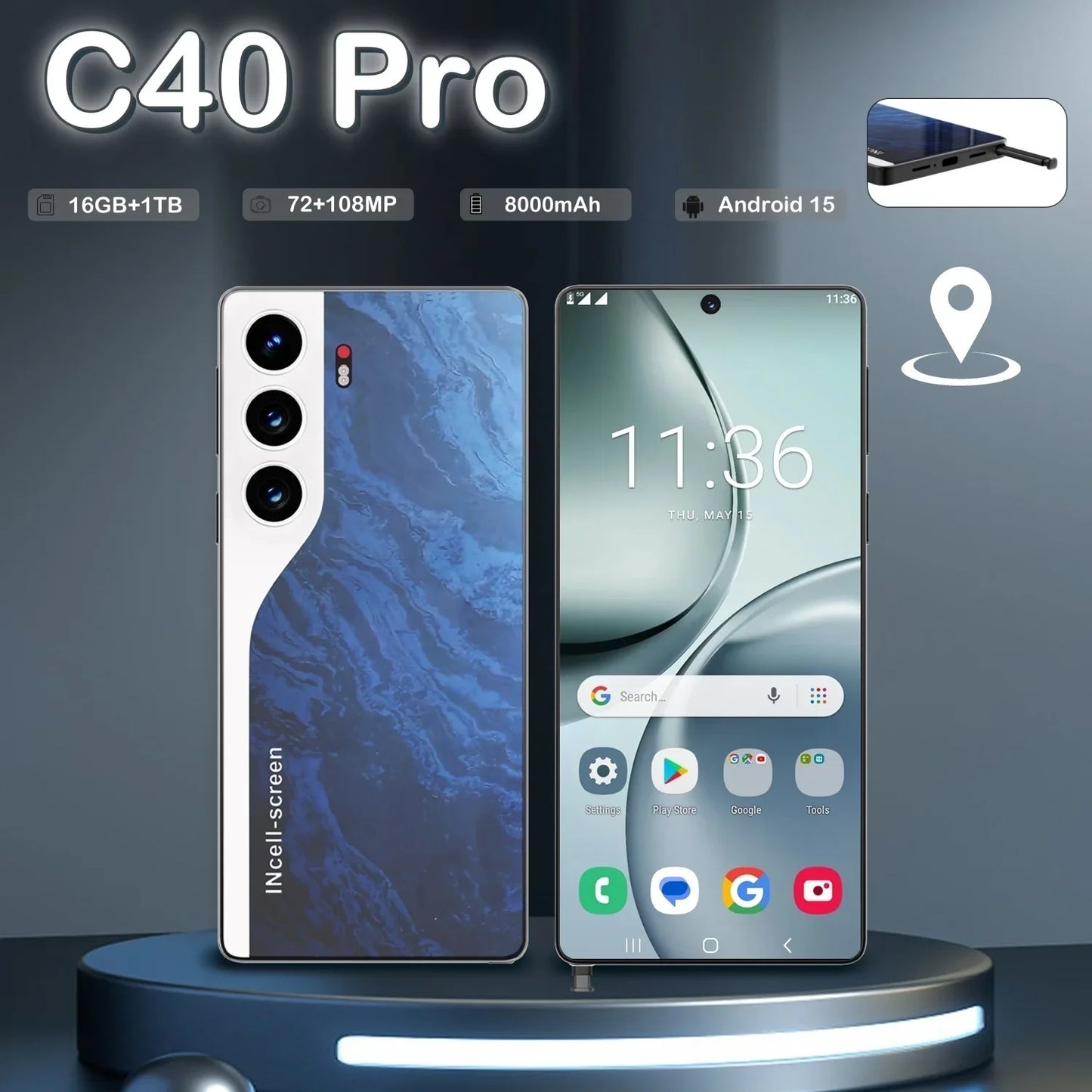 HOT 2025 New C40 Pro Original Intelligent 5G Dual Card Dual Standby 108MP 8000mAh Battery Android 14 System Global Version