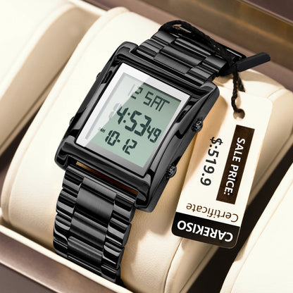 CAREKISO Original LED Men Watch Waterproof Week Calendar Alarm Man Wristwatch Rectangle Stainless Steel Electronic Men's Watches
