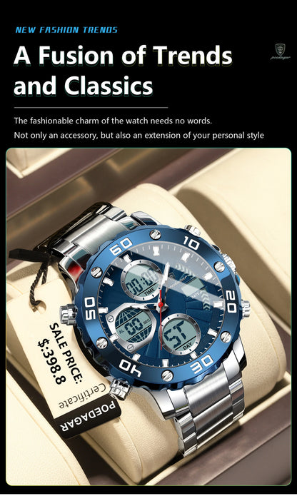 POEDAGAR Sport Wristwatch for Man LED Alarm Dual Time Display Digital Quartz Men Watch Electronic Waterproof Men's Watches Reloj