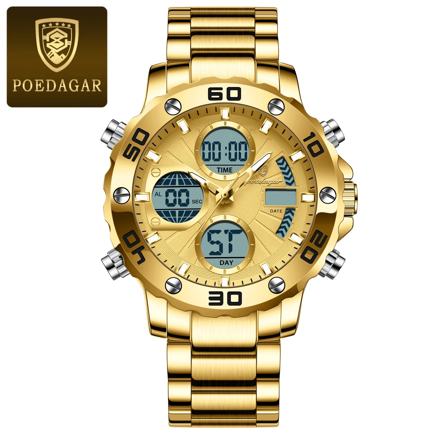 POEDAGAR Sport Wristwatch for Man LED Alarm Dual Time Display Digital Quartz Men Watch Electronic Waterproof Men's Watches Reloj