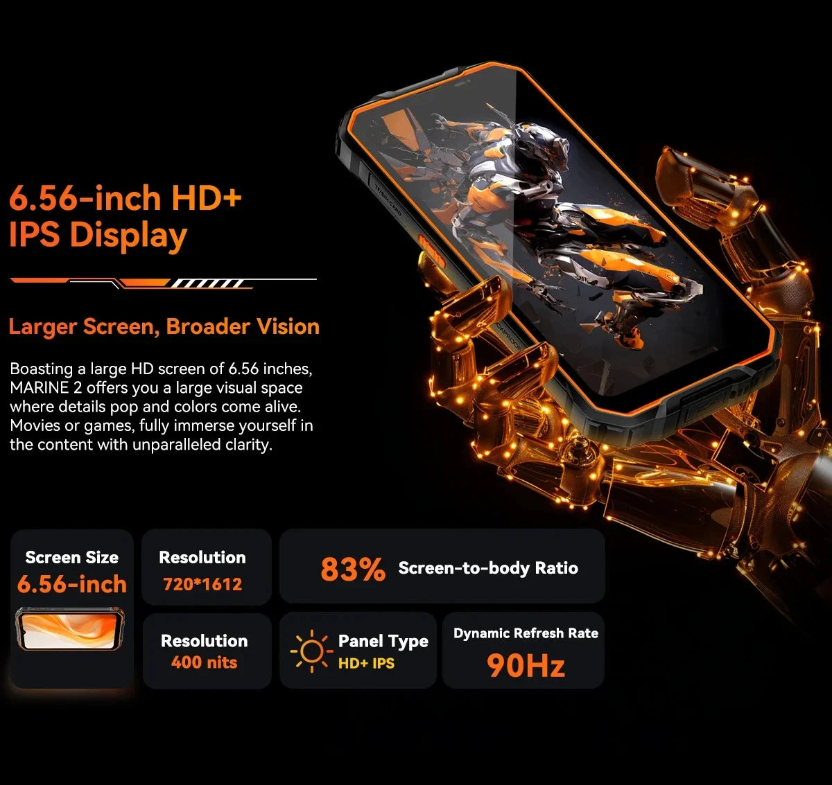 Blackview OSCAL Marine 2 Rugged Phone 8GB RAM 256GB Smartphone AI 11000mAh Battery 6.56 " HD+Display Unisoc T61 Android 15 NFC