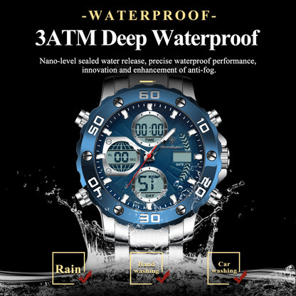 POEDAGAR Sport Wristwatch for Man LED Alarm Dual Time Display Digital Quartz Men Watch Electronic Waterproof Men's Watches Reloj