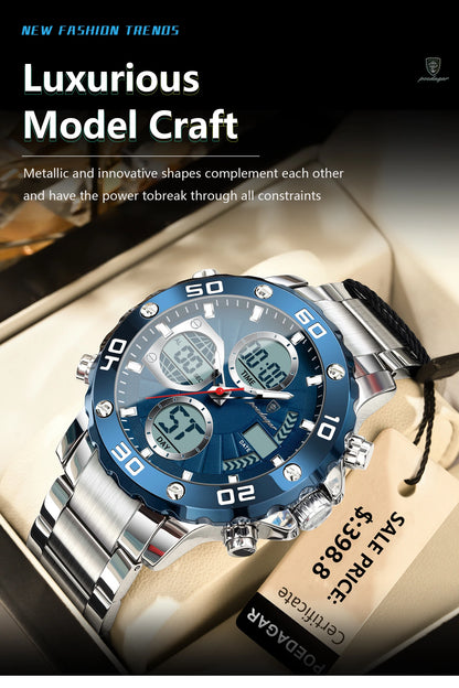 POEDAGAR Sport Wristwatch for Man LED Alarm Dual Time Display Digital Quartz Men Watch Electronic Waterproof Men's Watches Reloj