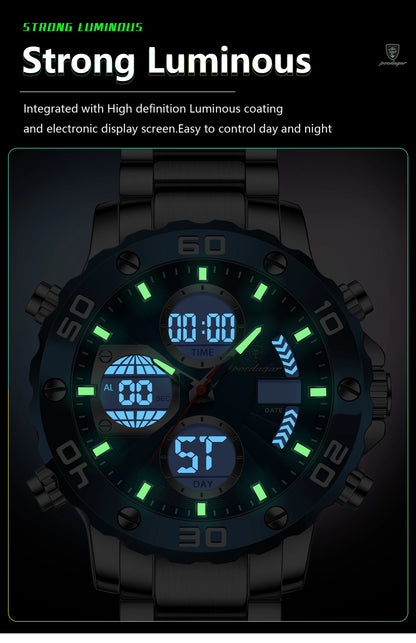 POEDAGAR Sport Wristwatch for Man LED Alarm Dual Time Display Digital Quartz Men Watch Electronic Waterproof Men's Watches Reloj