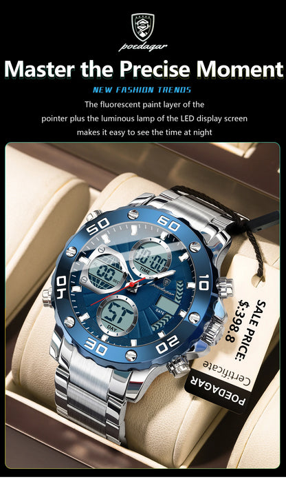 POEDAGAR Sport Wristwatch for Man LED Alarm Dual Time Display Digital Quartz Men Watch Electronic Waterproof Men's Watches Reloj