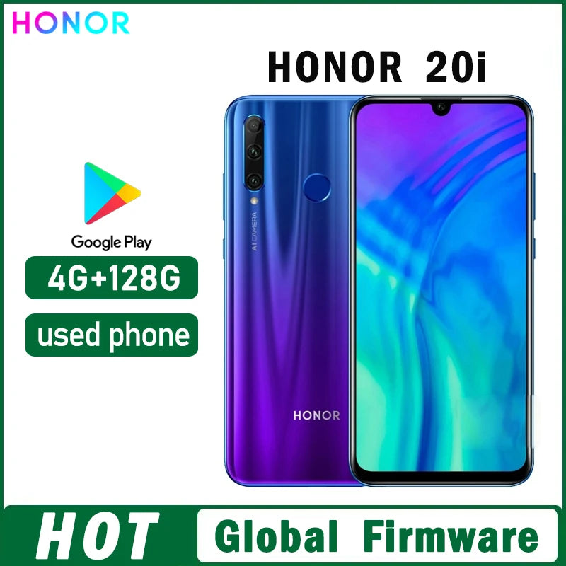 HONOR 20i Smartphone Global Firmware Haisi Qilin 710  Android 9.0 3400 mAh Full Screen 6.21 inch front camera 32MP used phone