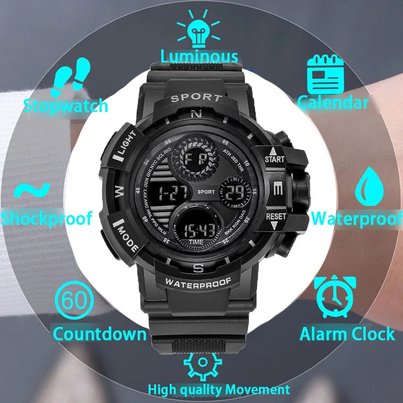 Digital Men Watch Military Sports Wristwatch Multifunction Waterproof Sport Watches Kids Student Electronic Watch for men Gifts