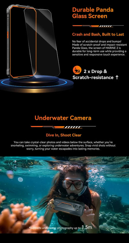 Blackview OSCAL Marine 2 Rugged Phone 8GB RAM 256GB Smartphone AI 11000mAh Battery 6.56 " HD+Display Unisoc T61 Android 15 NFC