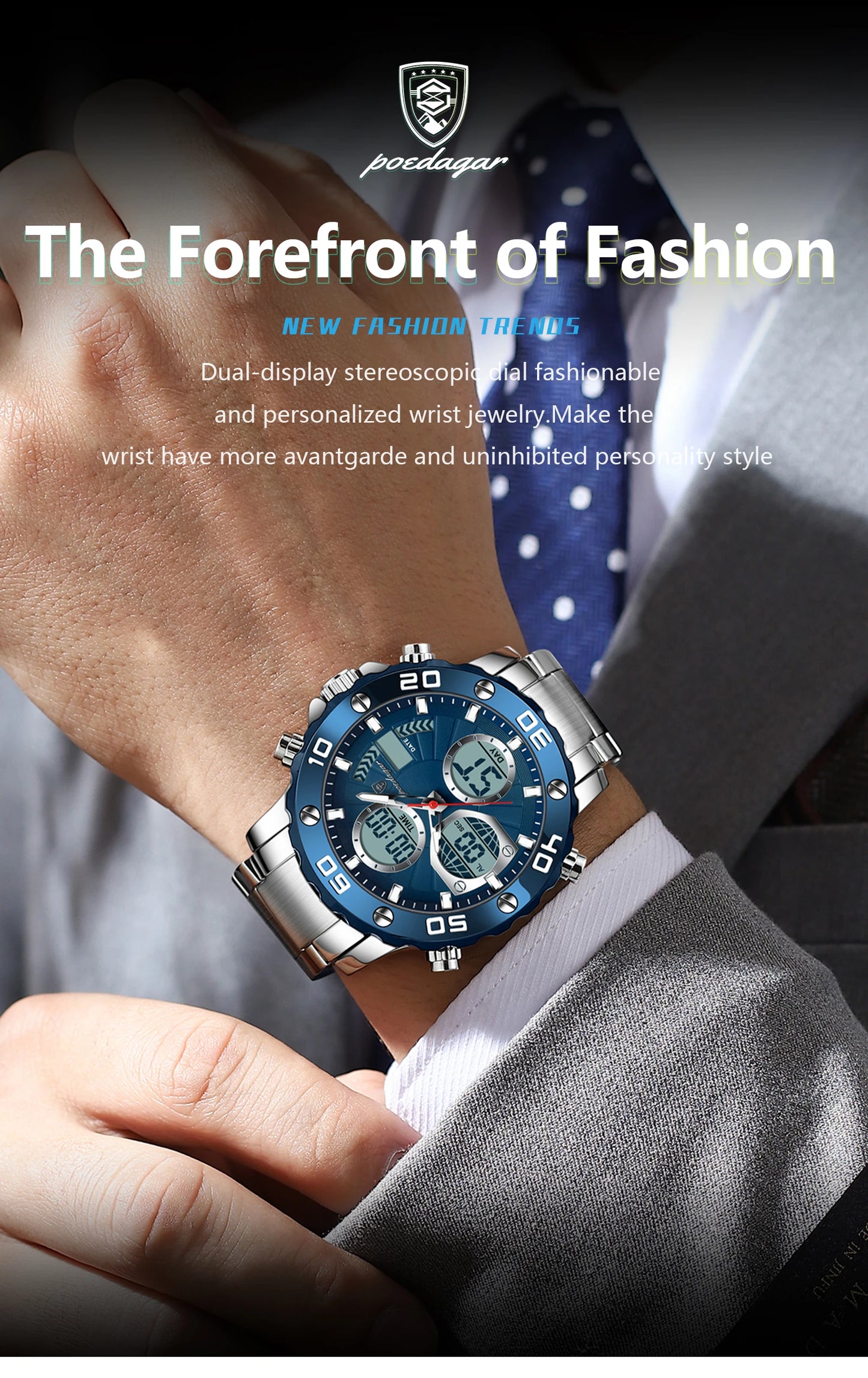 POEDAGAR Sport Wristwatch for Man LED Alarm Dual Time Display Digital Quartz Men Watch Electronic Waterproof Men's Watches Reloj
