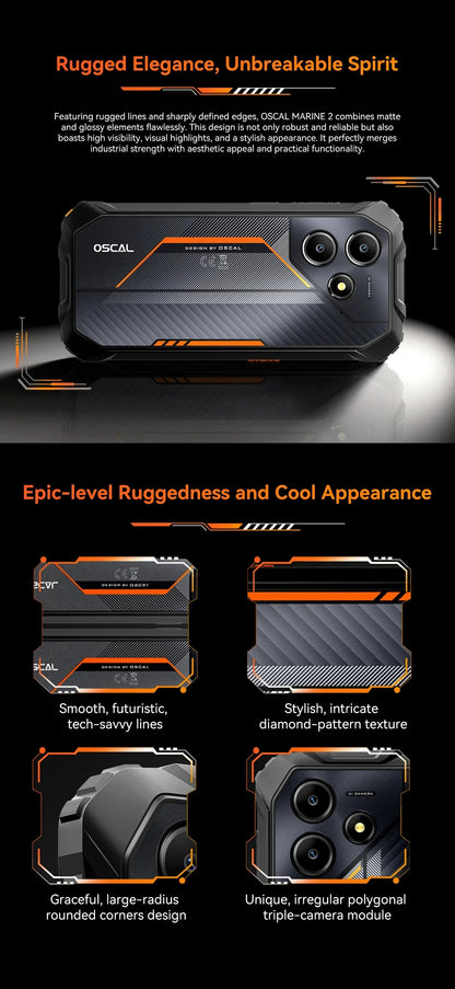 Blackview OSCAL Marine 2 Rugged Phone 8GB RAM 256GB Smartphone AI 11000mAh Battery 6.56 " HD+Display Unisoc T61 Android 15 NFC