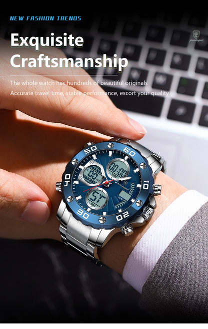 POEDAGAR Sport Wristwatch for Man LED Alarm Dual Time Display Digital Quartz Men Watch Electronic Waterproof Men's Watches Reloj