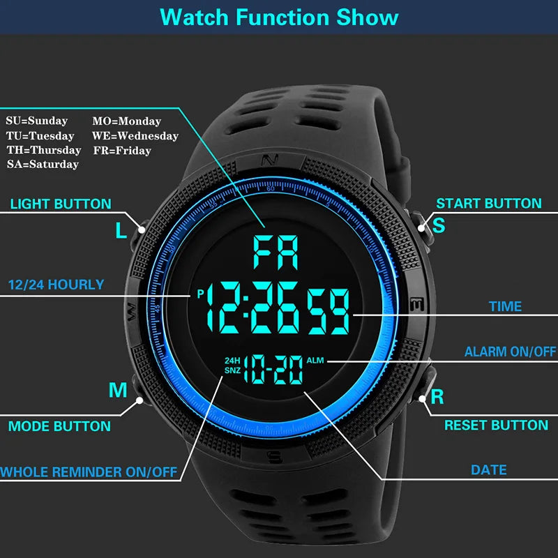 Digital Men Watch Military Sports Wristwatch Multifunction Waterproof Sport Watches Kids Student Electronic Watch for men Gifts