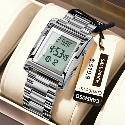 CAREKISO Original LED Men Watch Waterproof Week Calendar Alarm Man Wristwatch Rectangle Stainless Steel Electronic Men's Watches