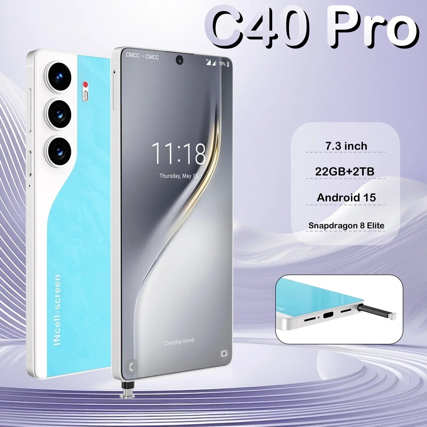 HOT 2025 New C40 Pro Original Intelligent 5G Dual Card Dual Standby 108MP 8000mAh Battery Android 14 System Global Version