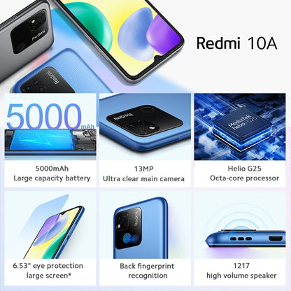 Xiaomi Redmi 10A Global Rom 4G Smartphone 64GB 128GB Helio G25 Octa Core 6.53' HD Display 13MP Fingerprint 5000mAh used phone