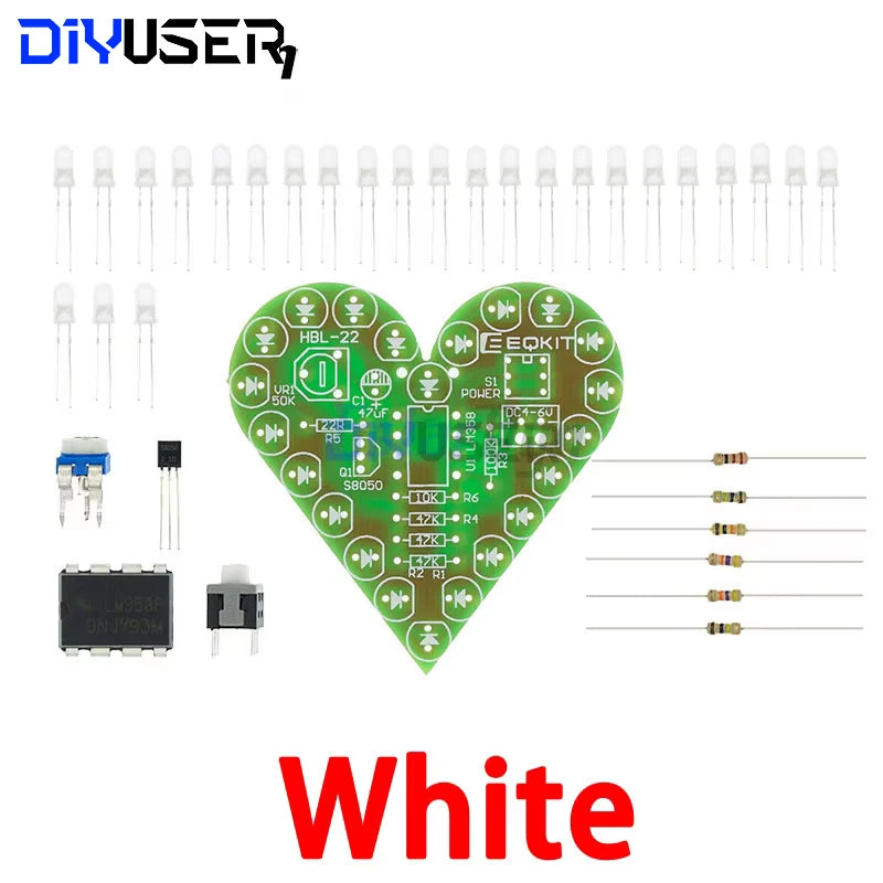 DIY Kit Heart Shape Breathing Lamp Kit DC 4V-6V Breathing LED Suite Red White Blue Green DIY Electronic Production for Learning