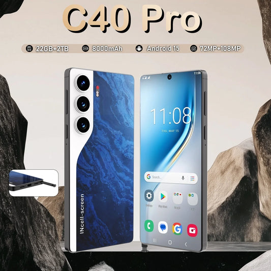 HOT 2025 New C40 Pro Original Intelligent 5G Dual Card Dual Standby 108MP 8000mAh Battery Android 14 System Global Version