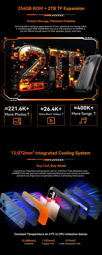 Blackview OSCAL Marine 2 Rugged Phone 8GB RAM 256GB Smartphone AI 11000mAh Battery 6.56 " HD+Display Unisoc T61 Android 15 NFC