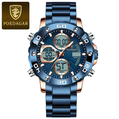 POEDAGAR Sport Wristwatch for Man LED Alarm Dual Time Display Digital Quartz Men Watch Electronic Waterproof Men's Watches Reloj