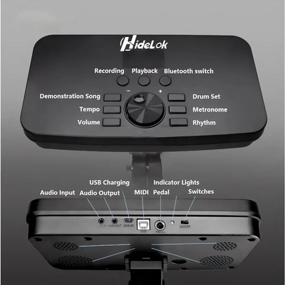 Electronic Drum Set Convenient 4-drum, 3-cymbal all-silicone Electronic Drum Kit 180 tones USB, MIDI, Headphone Interface.