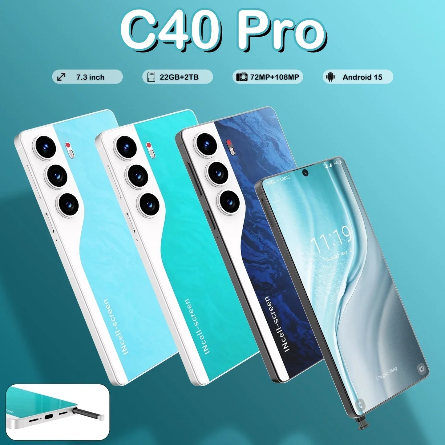 HOT 2025 New C40 Pro Original Intelligent 5G Dual Card Dual Standby 108MP 8000mAh Battery Android 14 System Global Version