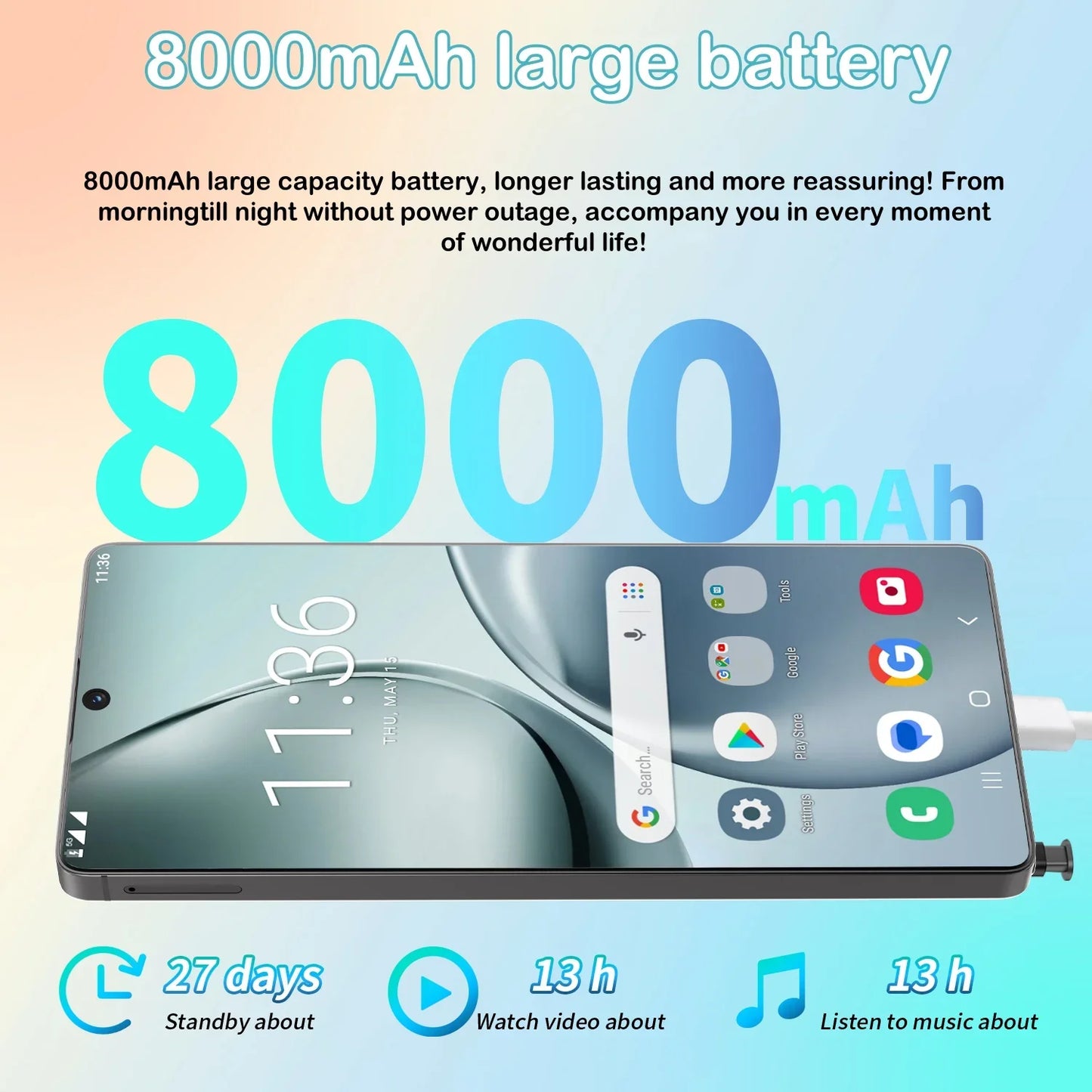 HOT 2025 New C40 Pro Original Intelligent 5G Dual Card Dual Standby 108MP 8000mAh Battery Android 14 System Global Version