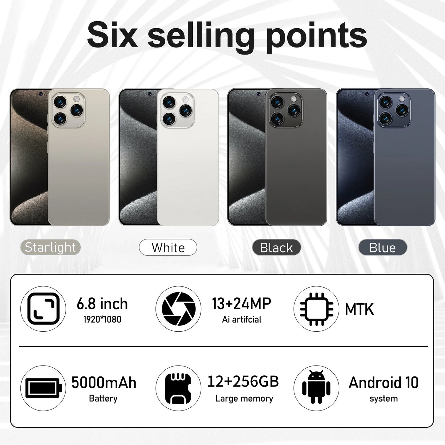 Global Vision 5G Smartphone Android Note 16 Pro 6000mAH 12GB RAM 256G ROM 6.8Inch 1920x1080HD 24+48MP MTK10 Core 4G Mobile Phone