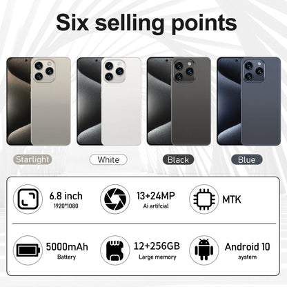 Global Vision 5G Smartphone Android Note 16 Pro 6000mAH 12GB RAM 256G ROM 6.8Inch 1920x1080HD 24+48MP MTK10 Core 4G Mobile Phone